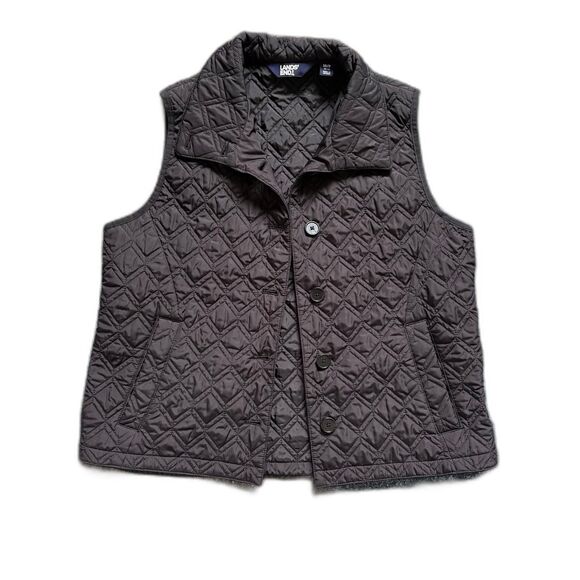 Women's Lands End Black Quilted Puffer Vest with Buttons size M (petite) - Picture 6 of 8